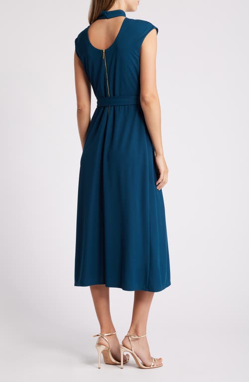 Shop Tahari Asl Mock Neck Front Tie Midi Dress In Mallard