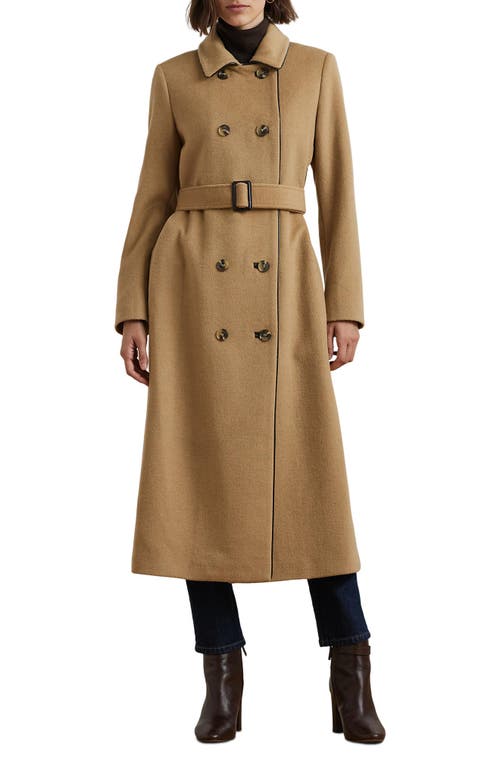 Shop Lauren Ralph Lauren Double Breasted Wool Blend Trench Coat In Camel