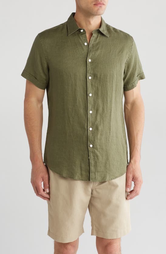 Rodd & Gunn Grey Lynn Linen Short Sleeve Button-up Shirt In Green