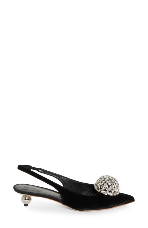 Giambattista Valli Crystal Ball Pointed Toe Velveteen Slingback Pump In Black/crystal