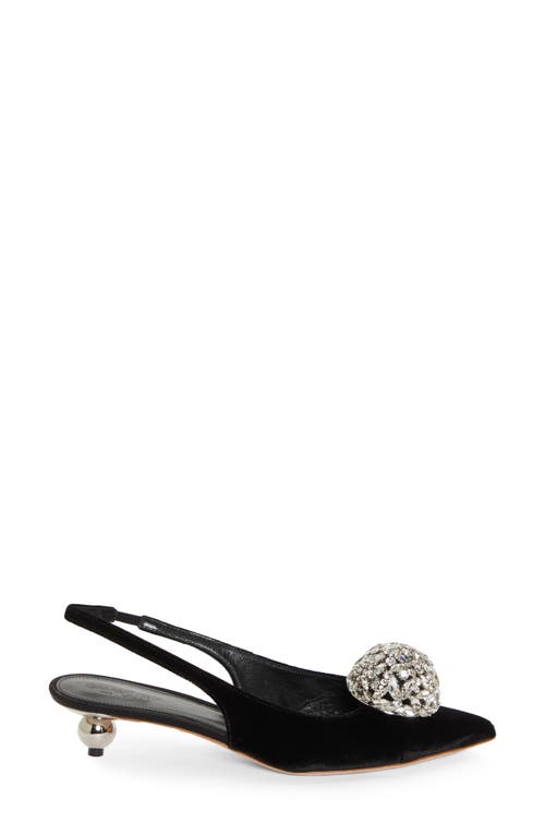 Shop Giambattista Valli Crystal Ball Pointed Toe Velveteen Slingback Pump In Black/crystal