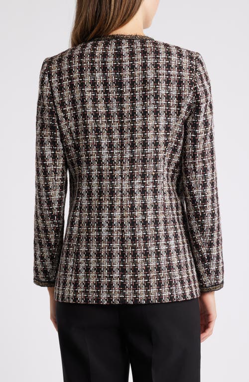 Anne Klein Metallic Tweed Jacket In Anne Black Multi