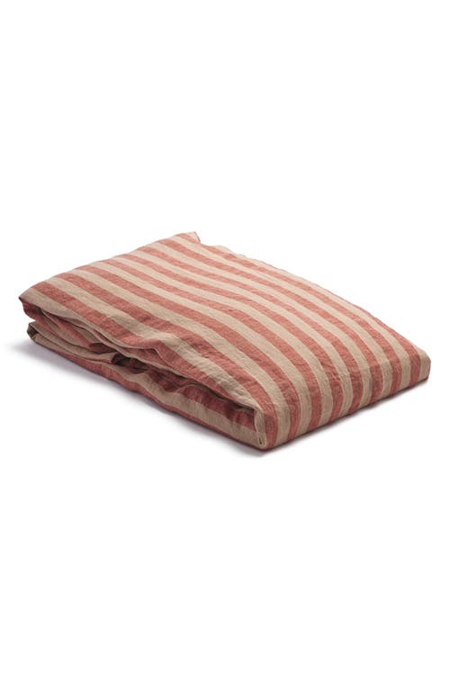 PIGLET IN BED Pembroke Stripe Linen Fitted Sheet in Sandstone Red Pembroke Stripe at Nordstrom