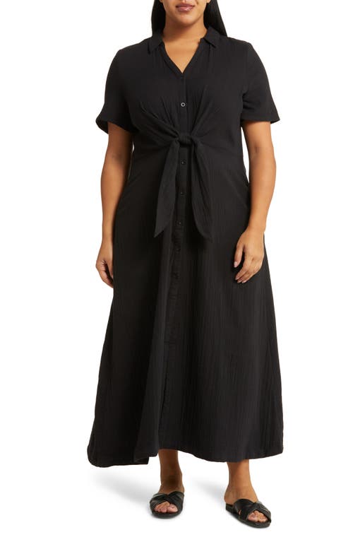 caslon(r) Tie Front Cotton Gauze Maxi Dress in Black