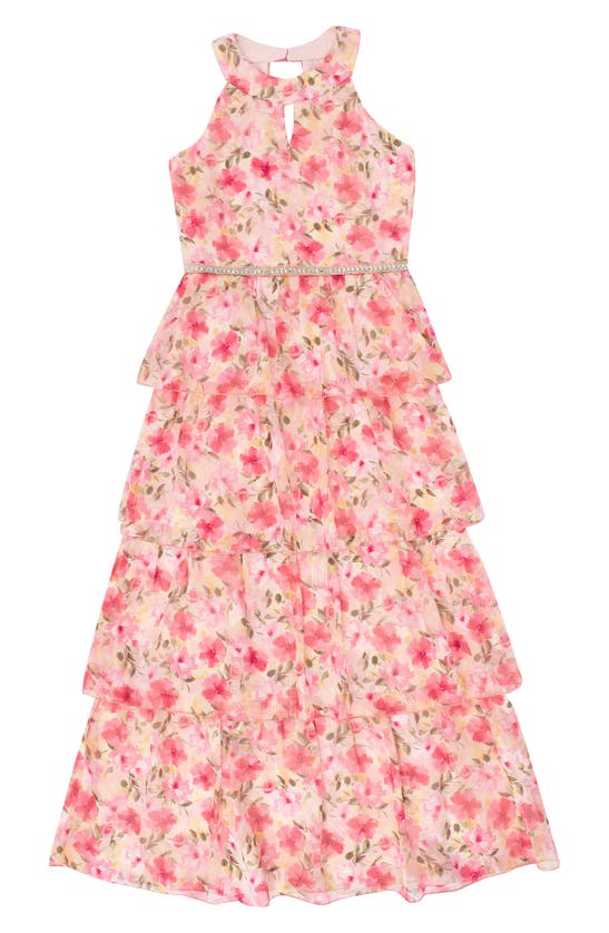 SPEECHLESS KIDS' FLORAL PRINT TIERED MAXI DRESS