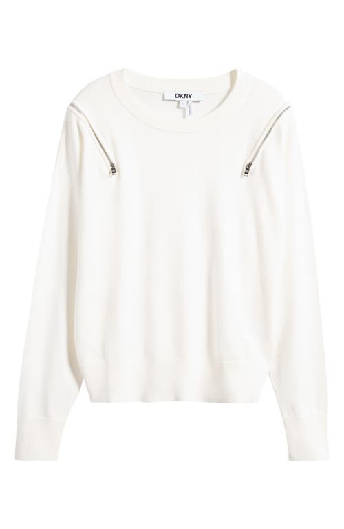 Dkny Zip Shoulder Sweater In White