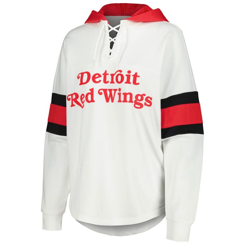 Shop G-iii 4her By Carl Banks White/red Detroit Red Wings Goal Zone Long Sleeve Lace-up Hoodie T-shirt