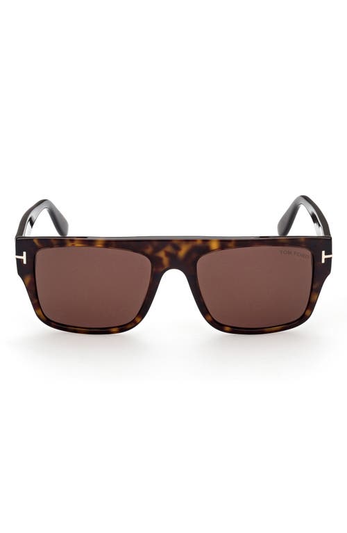 Shop Tom Ford Dunning 55mm Rectangular Sunglasses In Shiny Dark Havana/brown