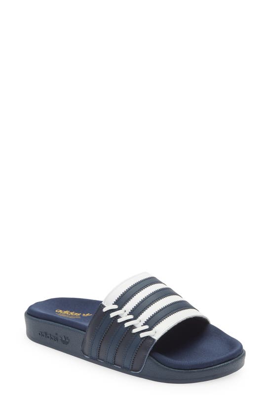 Adidas Originals Adilette Slide Sandal In Collegiate Navy/ Navy/ White