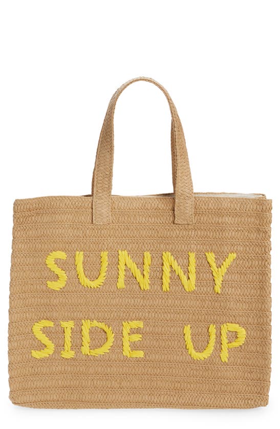 Btb Los Angeles Sunny Side Up Straw Tote In Sand/ Yellow