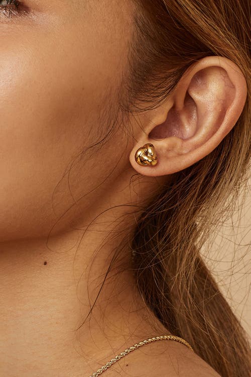 Oradina 14k Yellow Solid Gold Forget Me Knot Studs In Yellow Gold
