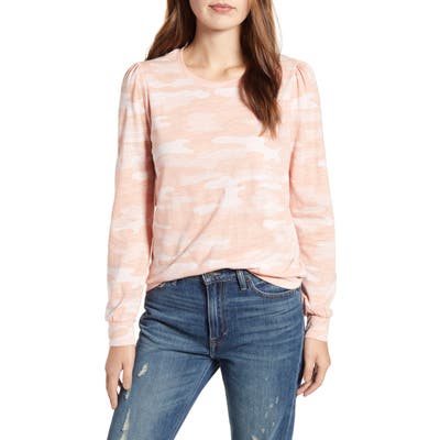 Lucky Brand Camo Puff Sleeve Tee, Pink