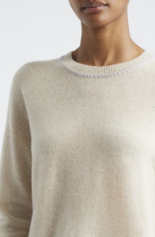 Shop Atm Anthony Thomas Melillo Whipstitch Trim Cashmere Sweater In Soft Oatmeal