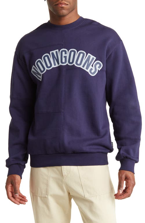 Noon Goons Patchwork Cotton Crewneck Sweatshirt in Navy
