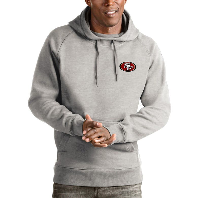 Shop Antigua Heathered Gray San Francisco 49ers Logo Victory Pullover Hoodie In Heather Gray