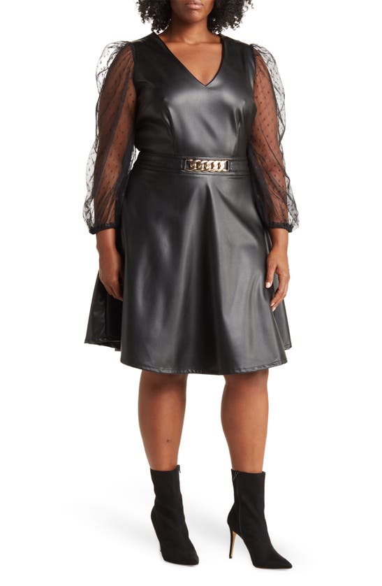Love By Design Vanguard Pleather Swiss Dot Dress In Black