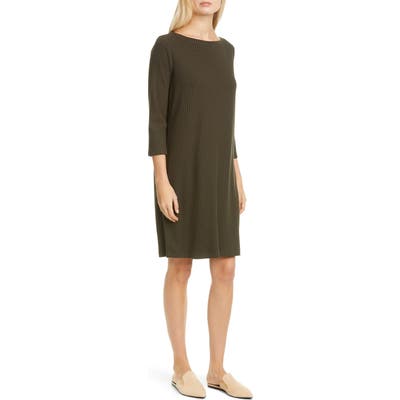 Eileen Fisher Bateau Neck Ribbed Shift Dress, Beige
