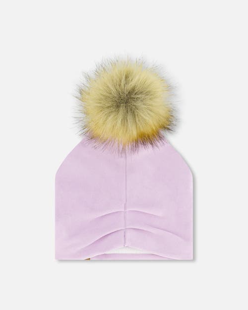 DEUX PAR DEUX DEUX PAR DEUX GIRL'S MID-SEASON JERSEY DETACHABLE POMPOM HAT LILAC 