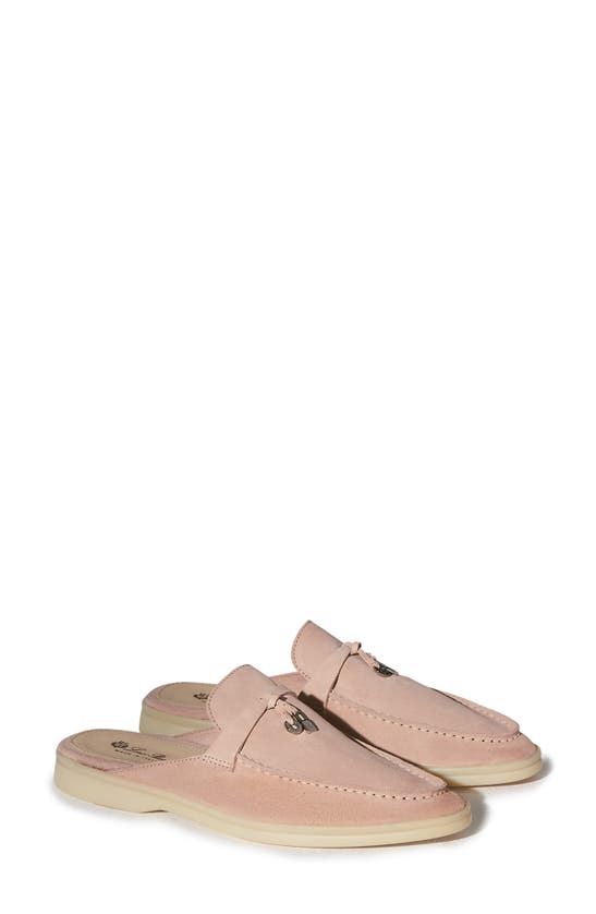 Loro Piana Babouche Charms Walk Suede Mule Loafers In Pink Water