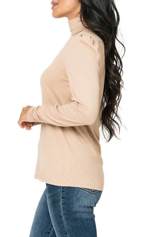 Shop Gibsonlook Puff Sleeve Rib Turtleneck In Taupe