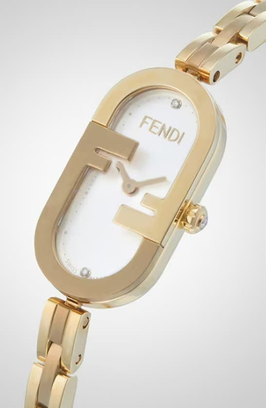 Shop Fendi O'lock Swiss Quartz Diamond Bracelet Watch, 14.8mm X 28.3mm In Gold