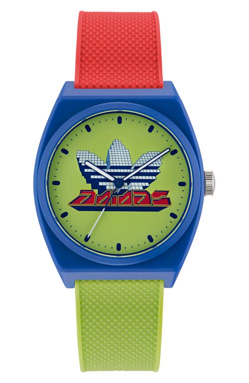 Shop Adidas Originals Adidas Project Two Grfx Resin Strap Watch, 38mm In Blue/green Multi