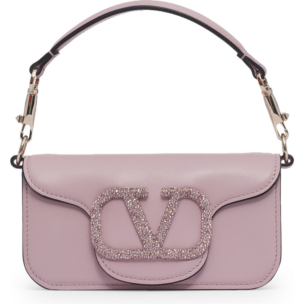 Valentino Garavani Small Locò Crystal Logo Leather Shoulder Bag In Purple