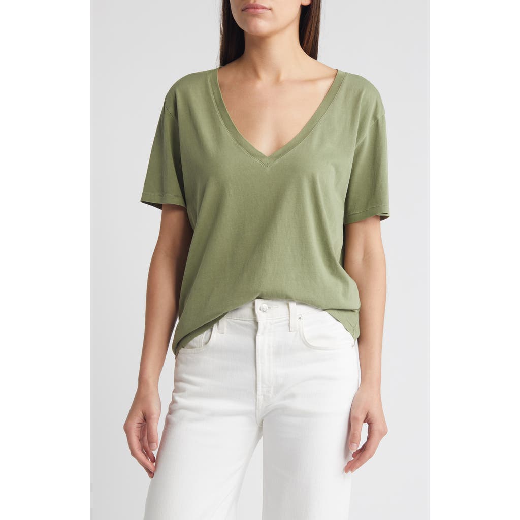 Treasure & Bond Oversize V-neck Cotton T-shirt In Olive Acorn