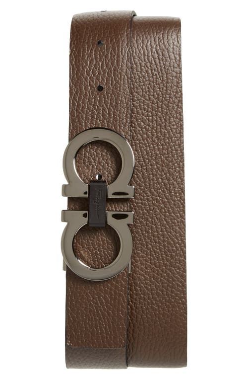 Ferragamo Reversible Double Gancio Belt In Black/hickory