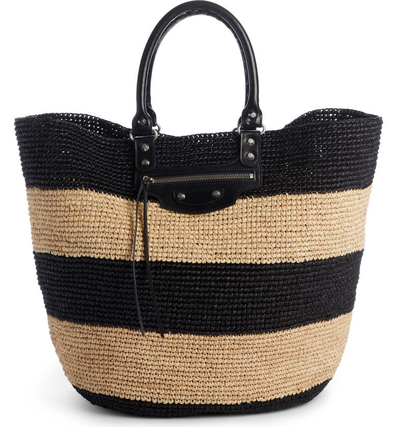 Balenciaga Large Panier Woven Tote With Calfskin Leather Balenciaga Large Panier Woven Tote With Calfskin Leather
