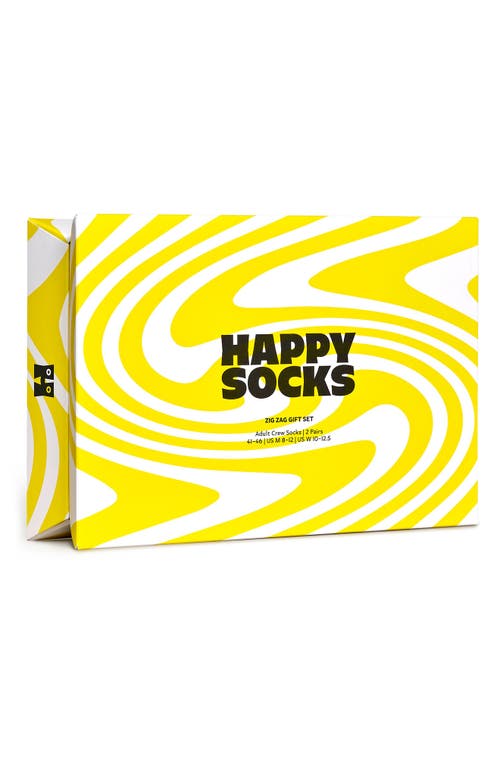 Happy Socks Zig Zag 2-pack Assorted Crew Socks Gift Set In Yellow