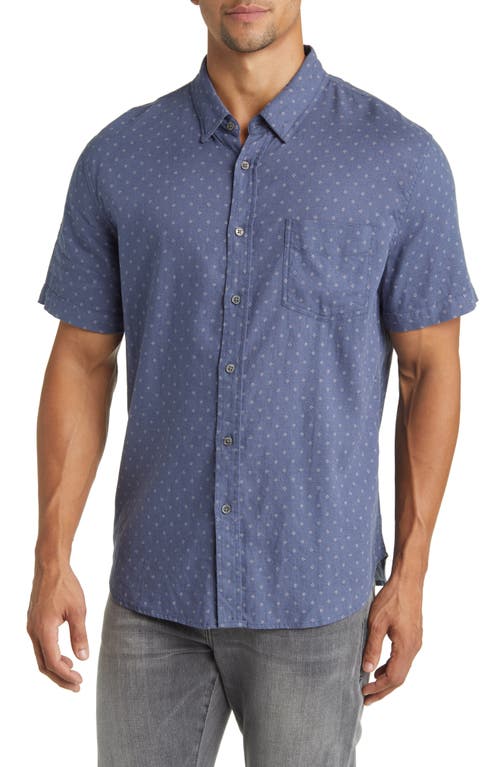 Rails Carson Relaxed Fit Short Sleeve Linen Blend Button-Up Shirt in Admiral Blue Diamond at Nordstrom, Size X-Large