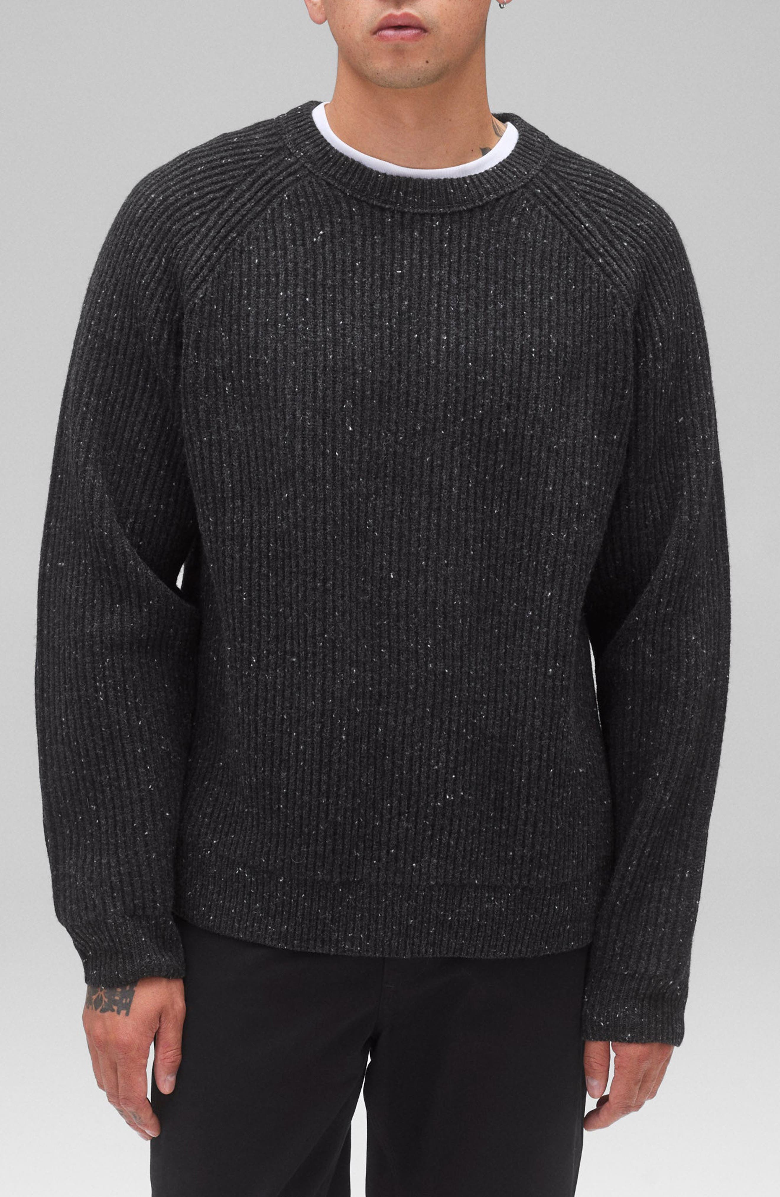 Reigning Champ Kenny Nep Wool Crewneck Sweater in Black 