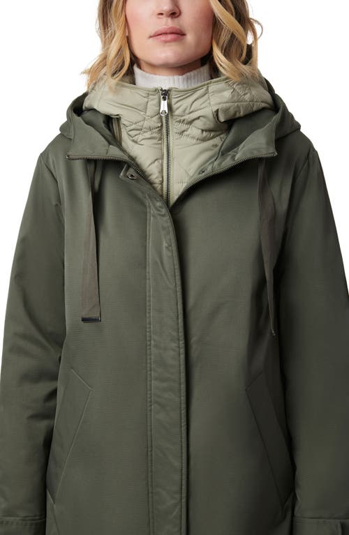 Bernardo Hooded Raincoat With Removable Hooded Bib In Dusty Olive/sage
