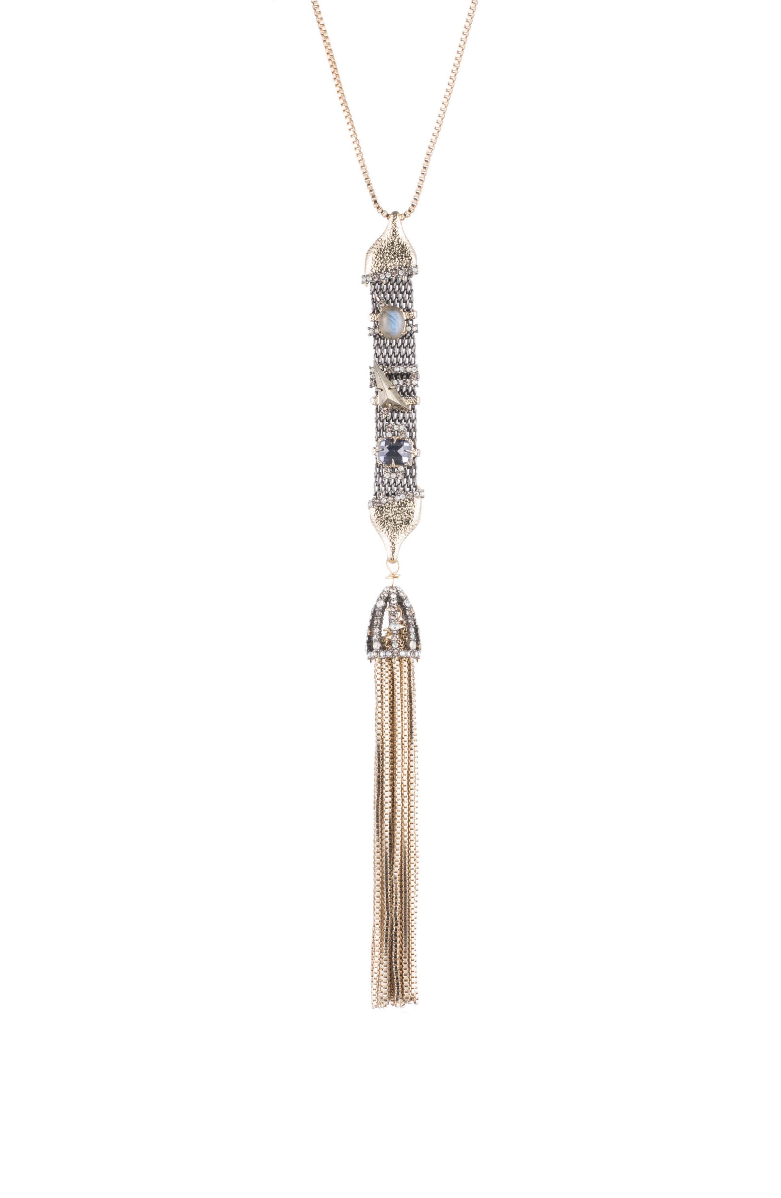 Alexis Bittar Swarovski Crystal Embellished Mesh Tassel Pendant Necklace In 10k Gold W/ruthenium