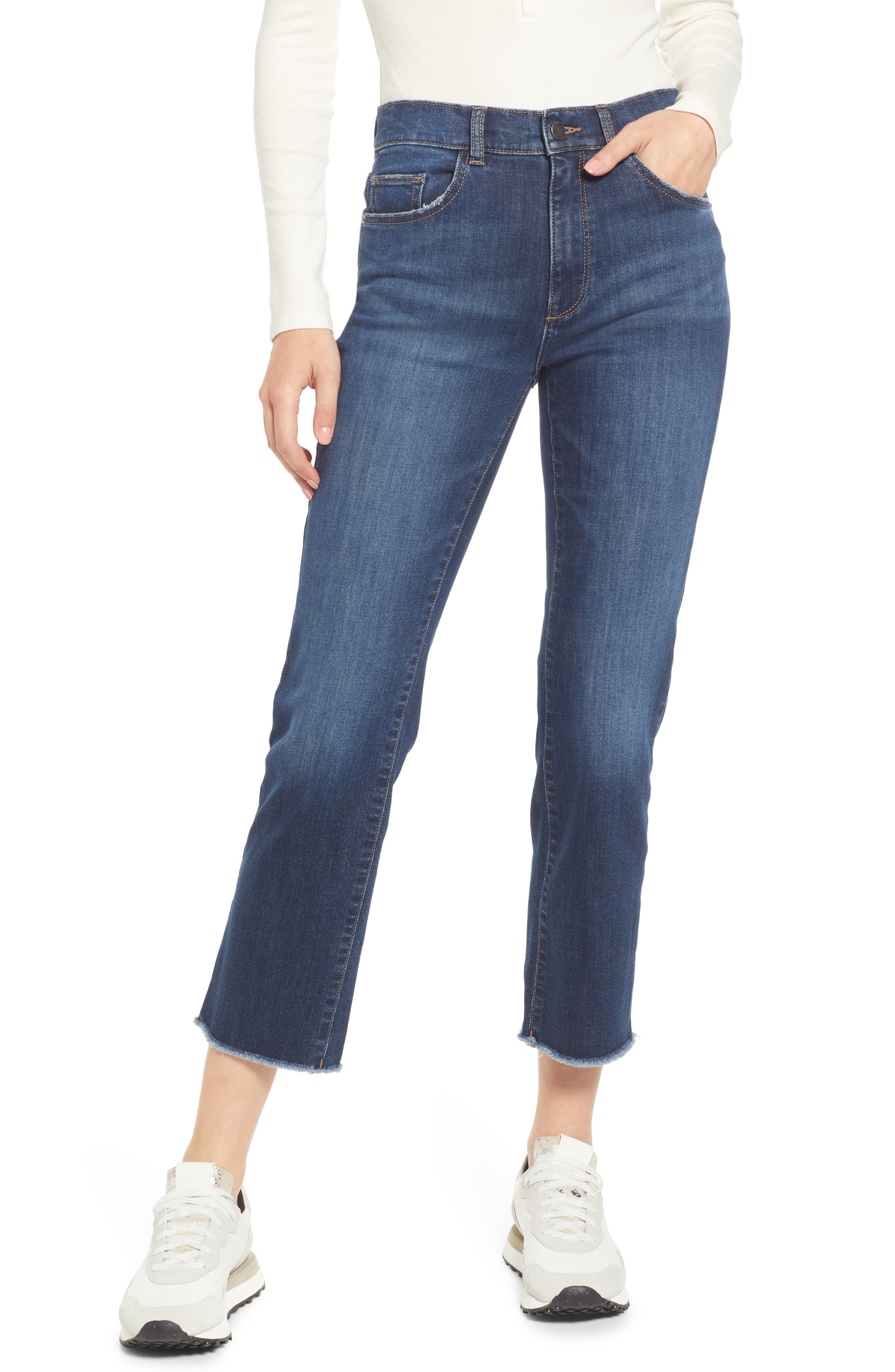 wedgie high waist raw hem crop straight leg jeans