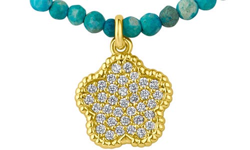 Shop Cz By Kenneth Jay Lane Cz Pavé Clover Glass Bead Necklace In Turquoise/gold