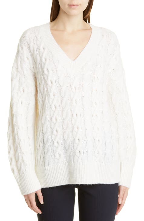 Lattice Cable Knit Wool & Alpaca Blend Sweater