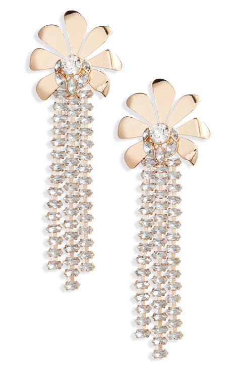 Crystal Fringe Floral Statement Earrings