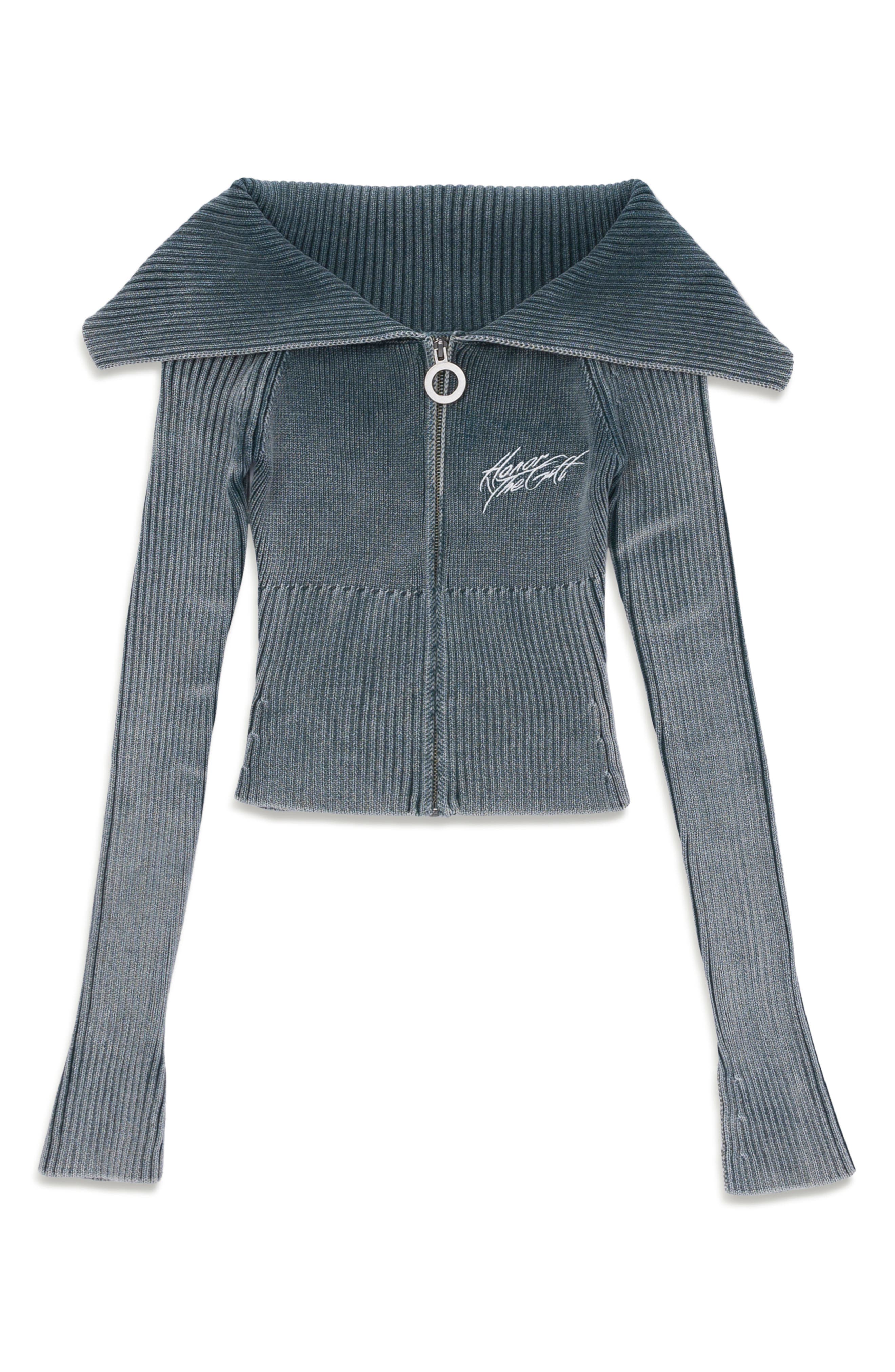 HONOR THE GIFT Shawl Collar Zip Cardigan in Green 