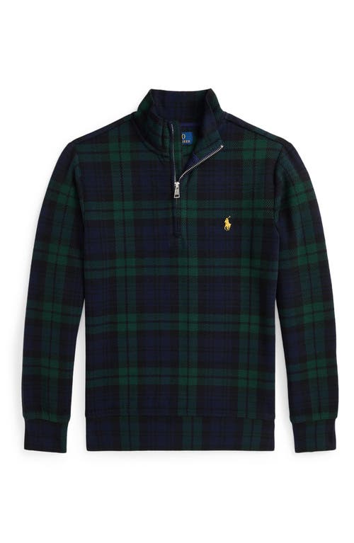 Shop Ralph Lauren Polo  Kids' Blackwatch Plaid Jacquard Flannel Half Zip Sweatshirt