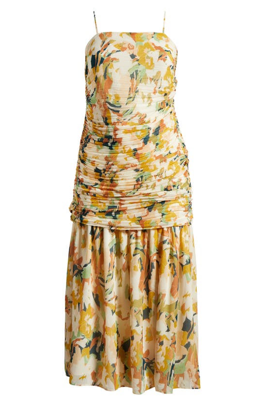 Shop Chelsea28 Floral Print Ruched Maxi Dress In Beige Multi Keys Abstract