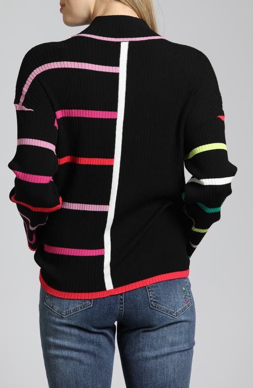 Shop Apny Stripe Half Zip Pullover Sweater In Black Multi