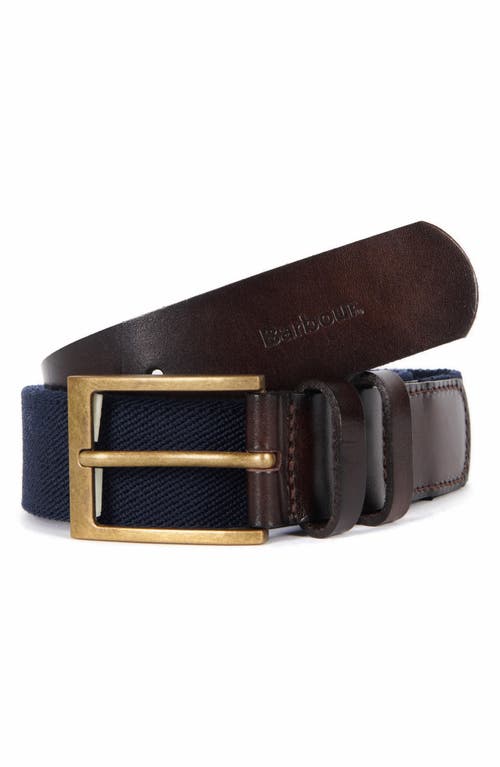 Barbour Albyn Leather Trim Webbing Belt in Navy at Nordstrom, Size Large