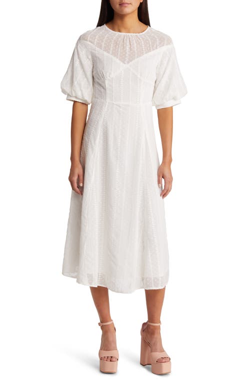 Amy Lynn Embroidered Puff Sleeve Fit & Flare Midi Dress in White
