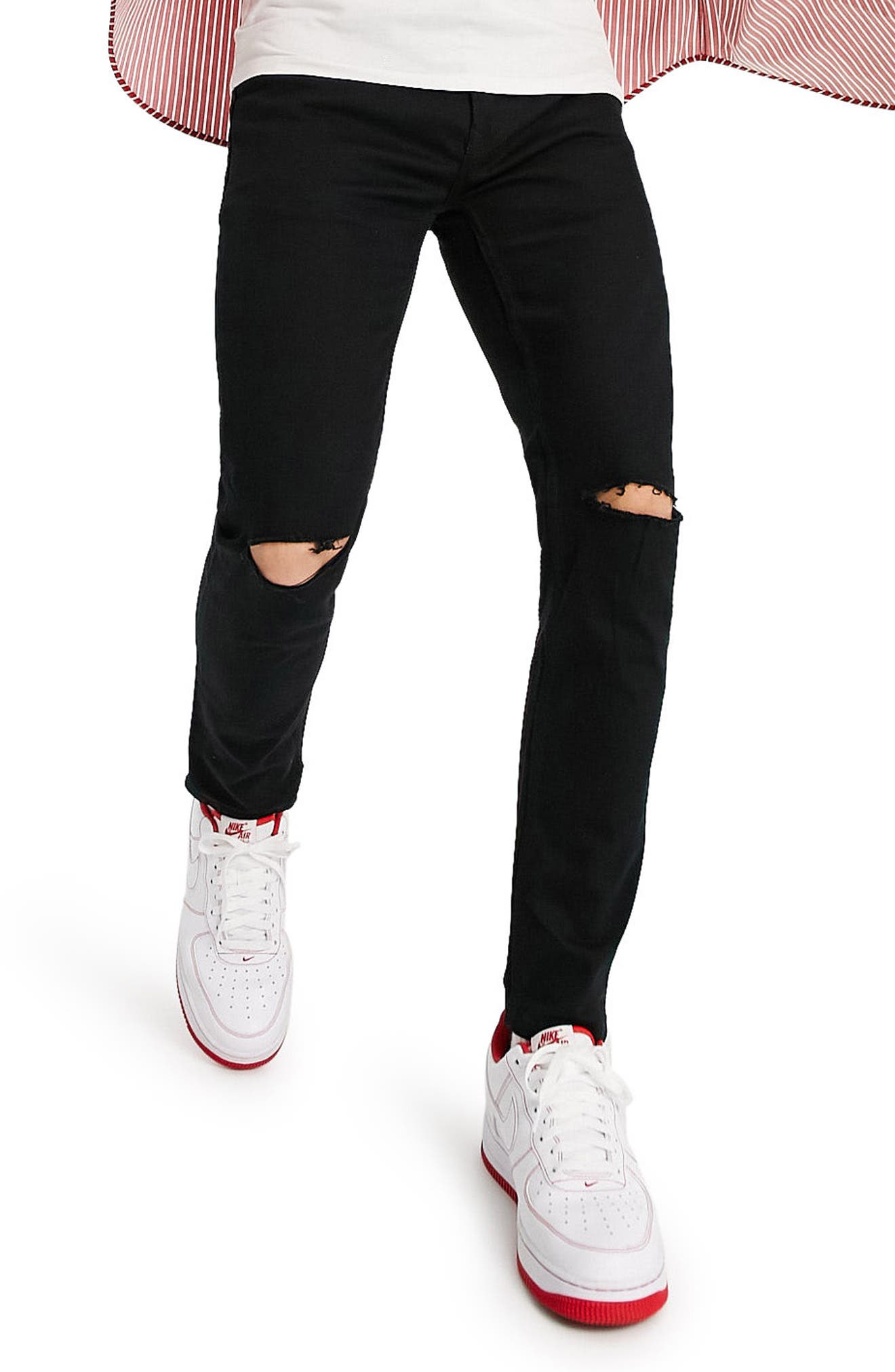 black knee cut skinny jeans mens