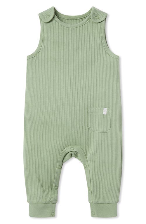 MORI Ribbed Fitted Overall Romper in Ribbed Sage at Nordstrom