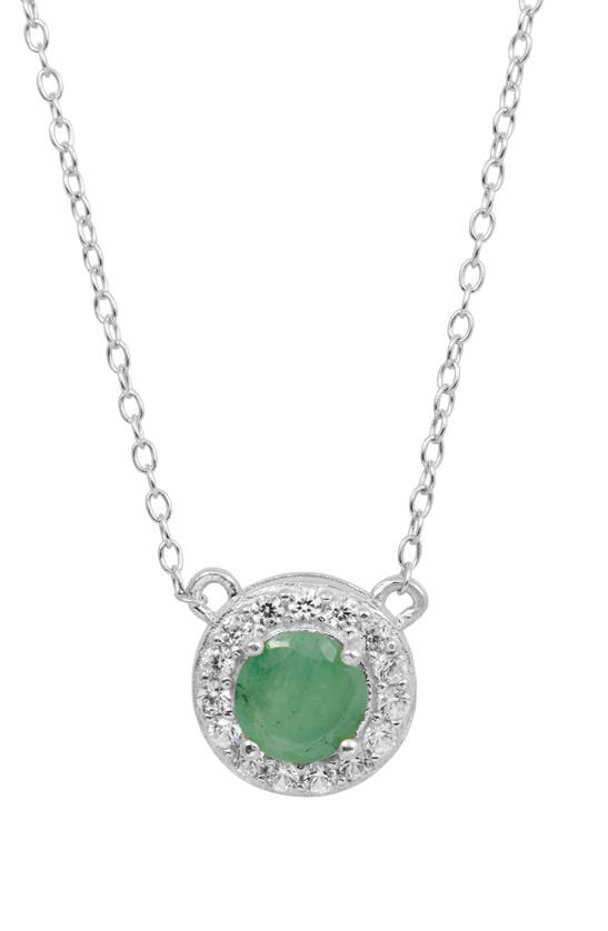 Savvy Cie Jewels Gemstone Halo Pendant Necklace In Silver/ Emerald