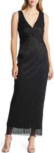 Connected Apparel Pleated Twist Front Dress | Nordstrom