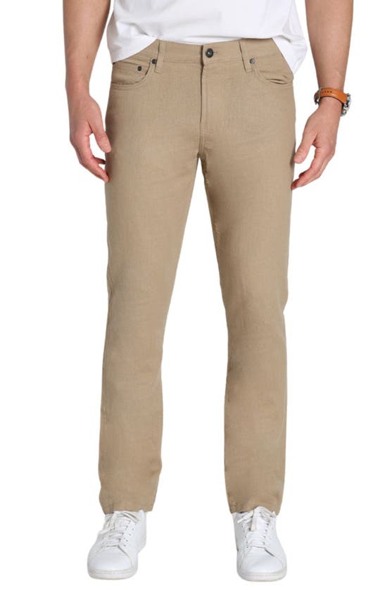 Shop Jachs Straight Leg Linen Blend 5-pocket Pants In Tan